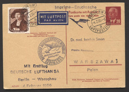 Frage-Postkarte P61IIF ERSTFLUG BERLIN-WARSCHAU 1956 Kat. 2500 € - Postkarten - Ungebraucht