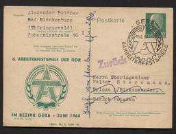 Postkarte P71 C12 ARBEITERFESTSPIELE Sost. Gera Nach Briese 1964 ZURÜCK - Private Postcards - Used