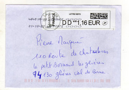 Enveloppe FRANCE Avec Vignette Affranchissement Lettre Verte Oblitération LA POSTE 46451A-03 01/10/2022 - 2010-... Illustrated Franking Labels