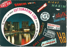 Sottomarina Lido Fraz. Di Chioggia (Venezia) Scorcio Panoramico Notturno, Pubblicitaria Dancing-Night Club "Vat 69" - Chioggia