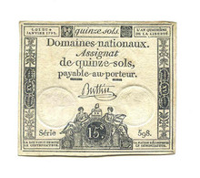 Assignat 15 Sols Série 598 - Assignats & Mandats Territoriaux