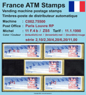 Frankreich France ATM Stamps LSA C002.75500 Paris RP / Michel 11 F.4 B / Serie ZS5 ** / Distributeurs Automatenmarken - 1990 « Oiseaux De Jubert »