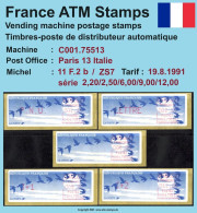 Frankreich France ATM Stamps LSA C001.75513 Paris 13 / Michel 11 F.2 B / Serie ZS7 ** / Distributeurs Automatenmarken - 1990 Type « Oiseaux De Jubert »