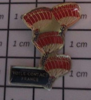 510F  Pin's Pins / Beau Et Rare / SPORTS / PARACHUTISME VOILE CONTACT FRANCE - Paracaidismo