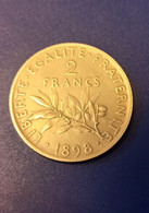 FRANCE 2 FRANCS SUP + 1898 RARE FLAN MAT -  ARGENT @ Voir Les 2 Photos - 2 Francs