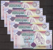 LIBYA. 5 X 1 Dinar (2009). UNC. Consecutive Serial Nº - Libye