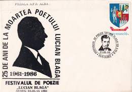 A19348 - 25 ANI DE LA MOARTEA POETULUI LUCIAN BLAGA COVER ENVELOPE UNUSED 1986 REPUBLICA SOCIALISTA ROMANIA RSR - Brieven En Documenten