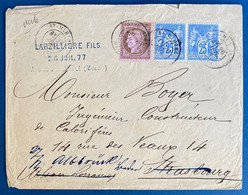 Lettre 1877 Càd St-MIHIEL MEUSE N° 58 + 78 Paire Pour Strasbourg Alsace Lorraine Puis Réexpédié En Allemagne à ALLBRUCK - 1876-1898 Sage (Type II)