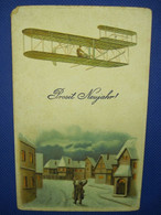 AK 1914 Flugzeug Winterlandschaft CPA Litho Heiligenstein Prosit Neujahr Feldpost - Nouvel An