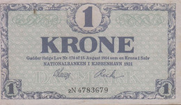 1921. DANMARK. NATIONALBANKEN I KJØBENHAVN 1921 1KRONE. Fold.  - JF429809 - Danimarca