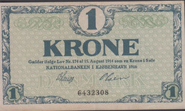 1916. DANMARK. NATIONALBANKEN I KJØBENHAVN 1916 1KRONE. Fold.  - JF429810 - Danemark