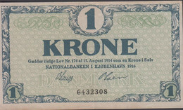1916. DANMARK. NATIONALBANKEN I KJØBENHAVN 1916 1KRONE. Fold.  - JF429810 - Danimarca
