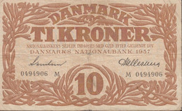 1937. DANMARK. DANMARKS NATIONALBANK 10 KRONER. Folds.  - JF429813 - Danemark