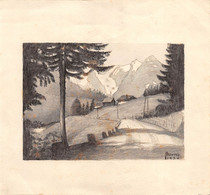 011750 "PAESAGGIO ALPINO - DISEGNO ORIGINALE - FIRMATO BRUNO 1930" - Watercolours
