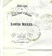 ENTETE Louis Danel Fabrique De Sucre à  La Bassée Salomé (Nord) Pour Boisgauttier Frères Négociants Paris V.HISTORIQUE - 1800 – 1899