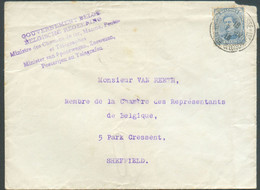 25 Centimes De L'Emission Albert 1915 Obl. Sc Ste-ADRESSE (POSTE BELGE) sur Enveloppe (griffe Ministère Des Chemins De F - Otros & Sin Clasificación