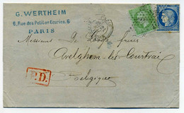 Etoile De Paris N°5+ Gare Du Nord /  Dept 60 Seine / 1873 /  Pour Avelhem Belgique / YT N°35+60   Côte 350€ - 1849-1876: Période Classique