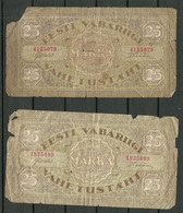 Estland Estonia 25 Marka 1922 - 2 Exemplares, Used, Bad Condition. Bank Note Banknoten - Estonie
