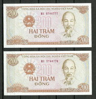 VIETNAM 200 DONG - 1987- 2 Bank Notes Banknotes With Serial Numbers In The Row UNC - Viêt-Nam