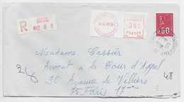 FRANCE BEQUET 50C SEUL MIXTE ETIQUETTE EMA 3.00 LETTRE REC CAGNES SUR MER 14.9.1971 AU TARIF - 1971-1976 Marianna Di Béquet