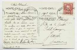 MONACO 90C ROUGE SEUL CARTE MONTE CARLO 10.X .1934 POUR SUISSE AU TARIF - Storia Postale