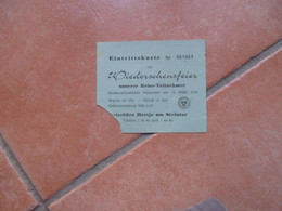 Germany Eintrittskarte Zue Wiederschensfeier HANNOVER 1958 Niedersachsenhalle - Tickets D'entrée