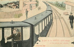 (XX) Carte Montage Gare Train Locomotive Voyageuse Voyageur. J'arrive Ou Je Pars De La FERTE-SOUS-JOUARRE 77 Vers 1909 - La Ferte Sous Jouarre
