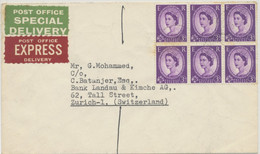 GB 1961 Queen Elizabeth II 3d Lilac (block Of Six =1sh  6d = Correct Foreign Express Postage Rate: Letter Rate 6d + - Cartas & Documentos