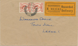 GB 1962 Queen Elizabeth II 4 ½d Chestnut (pair = 9d = Correct Inland Recorded Delivery Postage Rate: Letter Rate 3d + I - Storia Postale