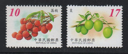 Taïwan (Formose)  Y 2650, 2651; M 2739, 2740; **  Fruits; Litchi, Prune; - Neufs
