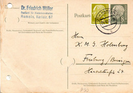 BRD Amtliche Ganzsachen-Postkarte P 30 ZF WSt. "Heuß (großer Kopf)" 8(Pf) Hellgrau, TSt. 8.10.1957 HAMELN - Postkarten - Gebraucht