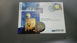 SAN MARINO 2 EURO 2008 - Numisletter Met Zegel En 2 Euromunt - San Marino