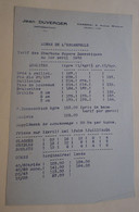 Compagnie Des Mines De L'Escarpelle J. DUVERGER Représentant à CAMBRAI (Nord - 59)  Tarif Charbon 1er Avril 1932 - Elektriciteit En Gas