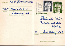 BRD Amtl.Ganzs.-Postk.P 101 ZF WSt."Bundespräsident Dr. G.Heinemann" 25 (Pf) Dkl'gelbgrün, MWSt 20.8.73 MEERBUSCH - Postkarten - Gebraucht