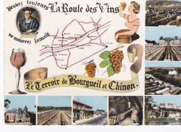 Cpsm Dentelée, Carte Géographique, La Route Des Vins, Bourgueil, Chinon, Rabelais. - Vignes