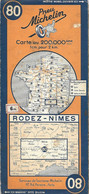 Carte Routière MICHELIN N° 80 - RODEZ NIMES - échelle 1/200 000ème - Publicité Pneu S - - Strassenkarten