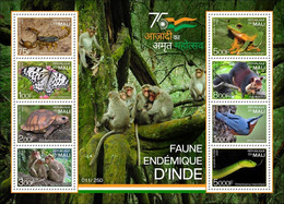 MALI 2022 SHEET S/S BLOC - INDIA ENDEMIC FAUNA - SCORPIONS BUTTERFLY TURTLES APES MONKEYS FROGS SQUERREL BIRDS SNAKE MNH - Arañas