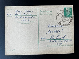 EAST GERMANY DDR 1970 POSTCARD BAD SULZA TO ERFURT 07-01-1970 OOST DUITSLAND - Postcards - Used