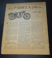 PRESENTATION DE LA PARILLA 250 CC. PAR ANDRE BAR, EXTRAIT DE " MOTO - MAGAZINE " DU 19 JANVIER 1952 - Moto