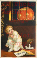 258485-Halloween, IAP No 978-3, Ellen Clapsaddle, JOL In Window Scares Boy - Halloween