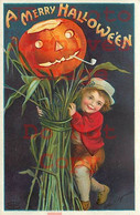 258495-Halloween, IAP No 978-5, Ellen Clapsaddle, Boy With Jack O Lantern Smoking Pipe - Halloween