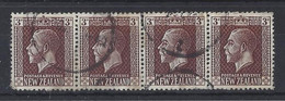 NEW ZEALAND....KING GEORGE V..(1910-36.)...." 1925.".......3d X STRIP OF 4........P14 X P15.......VFU..... - Gebruikt