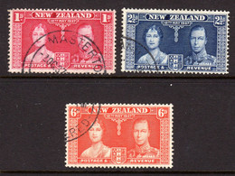 NEW ZEALAND - 1937 CORONATION SET (3V) FINE USED SG 599-601 - Unused Stamps