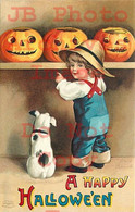 258527-Halloween, IAP No 1237-2, Ellen Clapsaddle, Boy & Dog Looking At Jack O Lanterns - Halloween