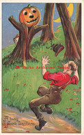 344611-Halloween, Julius Bien No 9800, Man Frightened By Jack O Lantern Head Tree - Halloween