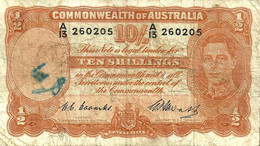 AUSTRALIA 10 SHILLINGS BROWN 3RD ISSUE KGVI HEAD ND(1949) SIG, COOMBS -WILSON W/D 1966 F READ DESCRIPTION CAREFULLY !! - 1938-52