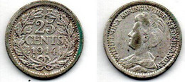 Pays-Bas - Netherlands - Niederlande 25 Cents 1914 TB - 25 Cent