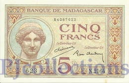 MADAGASCAR 5 FRANCS 1937 PICK 35 AUNC - Madagascar