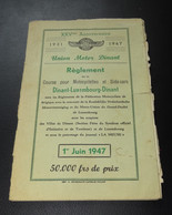 RARE ANCIEN REGLEMENT DE LA COURSE POUR MOTOCYCLETTES ET SIDE CARS DINANT LUXEMBOURG, UNION MOTOR DINANT, 1947, MOTOS - Moto