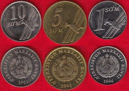 Uzbekistan Set Of 3 Coins: 1 - 10 Som 2000-2001 UNC - Ouzbékistan